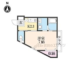 ＹＵＭＡＲＩＮ7吉田京大南 1階1Kの間取り