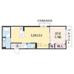 クローネ西院 2階1LDKの間取り