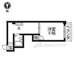 万里小路アベニュー 1Kの間取図画像