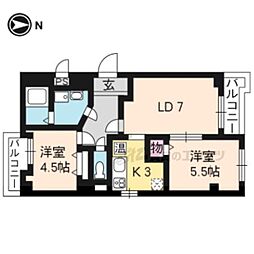 ヴィラ西院 2LDKの間取図画像