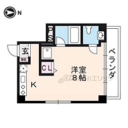 洛央コンプレックス ワンルームの間取図画像