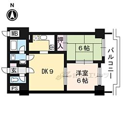 ライオンズマンション京都河原町第2 2LDKの間取図画像