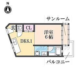 日ノ岡グリーンハイツ 1DKの間取図画像