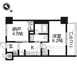 エステムプラザ京都河原町通2レジデンシャル 2Kの間取図画像