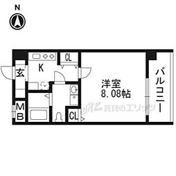 フォース二条城東 1Kの間取図画像