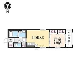 サンクトスコート東山七条 1LDKの間取図画像