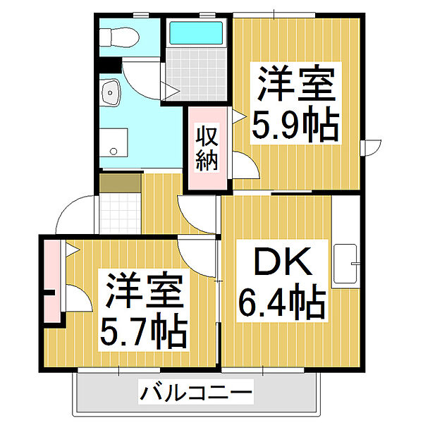 フォレストエバーＩｎｎ　Ｅ棟 ｜長野県松本市波田(賃貸アパート2DK・2階・42.80㎡)の写真 その2