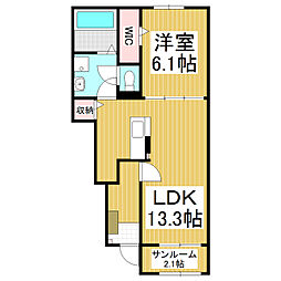 モンテ・フィオーレＢ 1階1LDKの間取り