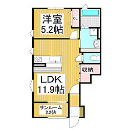 クアトロ常盤C 1LDKの間取図画像