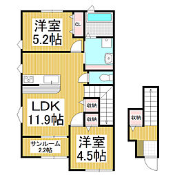 クアトロ常盤　Ｂ棟 202 2階2LDKの間取り
