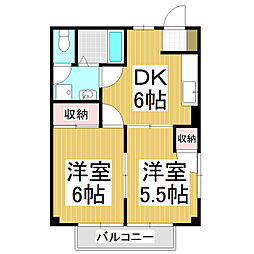 アメニティーあずみ野Ｃ 1階2DKの間取り