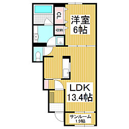 グローリー　ヒルズ　β 1階1LDKの間取り