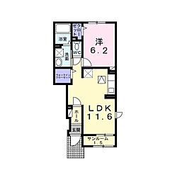パルテールC 1階1LDKの間取り