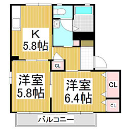 パストラル安曇野A 2Kの間取図画像