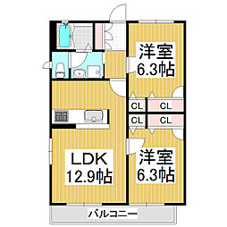 メゾンド・レディ 2LDKの間取図画像