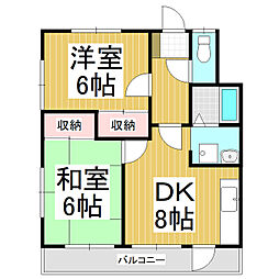 宮工荘 2階2DKの間取り