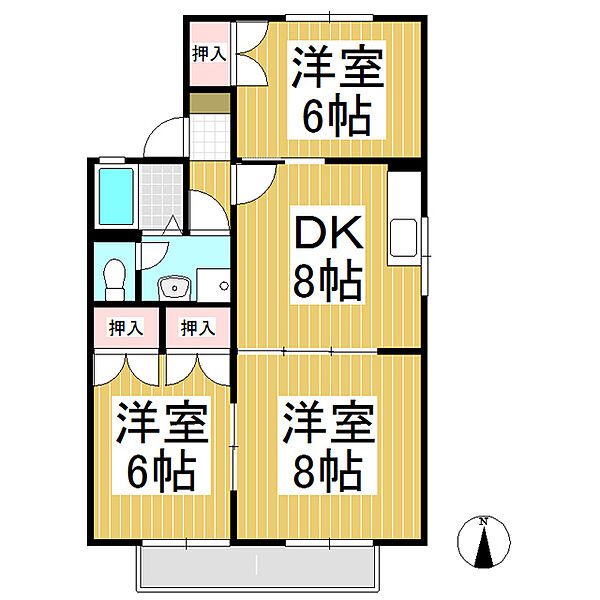 クラスターテラス　Ｂ棟 ｜長野県長野市西和田1丁目(賃貸アパート3DK・2階・59.56㎡)の写真 その2