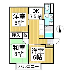 ハイツサンリバー 2階3DKの間取り