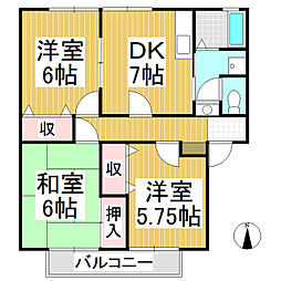 JR信越本線 長野駅 バス15分 南長池下車 徒歩7分の賃貸アパート 2階3DKの間取り