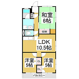 岡田ハイム 2階3LDKの間取り