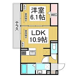 トリシア東口 1階1LDKの間取り