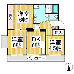 オビナタハイツ 4階3DKの間取り