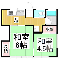 光花荘II 2階2Kの間取り