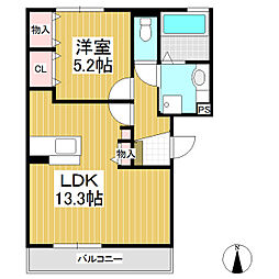 アウトゥーノ尾張部 3階1LDKの間取り