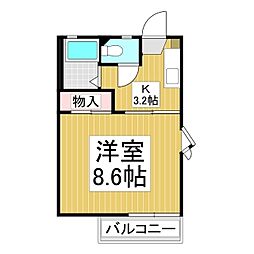 ラプラス平林 2階1Kの間取り