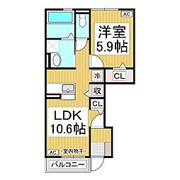 Jeunesse 1階1LDKの間取り