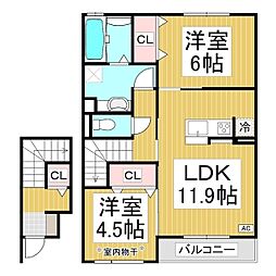 リラ・クレールI 2階2LDKの間取り