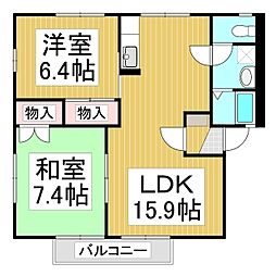 ルミエール富竹　S棟 2階2LDKの間取り