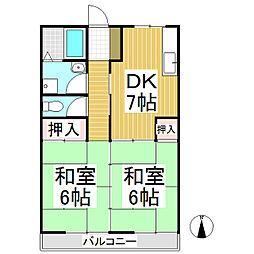 運動公園前ビル 3階2DKの間取り