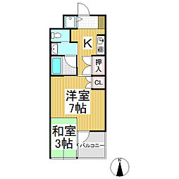ニューハウスとくなが 1階1Kの間取り