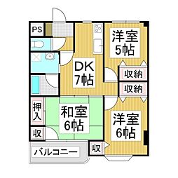 プライムハイツＲ・Ｋ 5階3DKの間取り