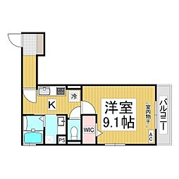 ライトグリーン鶴賀 3階1Kの間取り