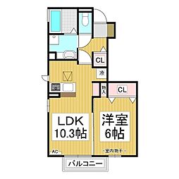 サウザン夢　Ａ棟 1階1LDKの間取り