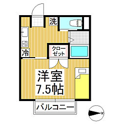 上野ハイツ 2階ワンルームの間取り