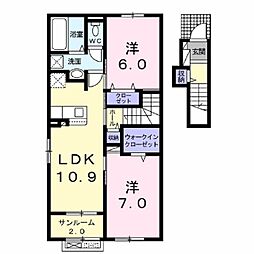 シャルマン 2階2LDKの間取り
