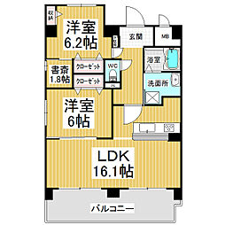 サミット栗田中央 4階2LDKの間取り