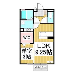 ベル・クレール吉田 2階1LDKの間取り