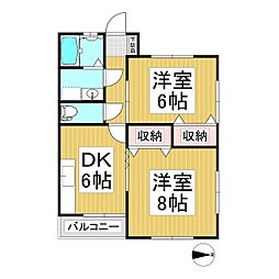 レピュート吉田 2DKの間取図画像
