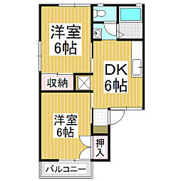 パークタウン北長野B 2DKの間取図画像