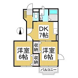 エクセランA 2DKの間取図画像