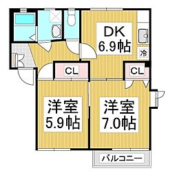 デイアスヤマーニC 2DKの間取図画像