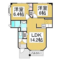 ガーデンハイツ朝日山D 2LDKの間取図画像