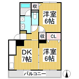 イーストフィールド 2DKの間取図画像