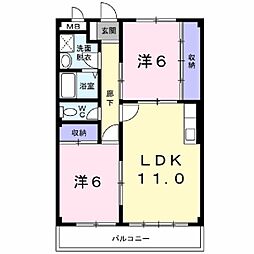 レジデンス西和田 2LDKの間取図画像