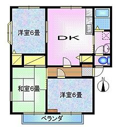 サンビレッジ城東 A 2階3DKの間取り