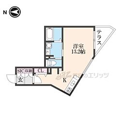 JR湖西線 大津京駅 徒歩3分の賃貸マンション 1階ワンルームの間取り